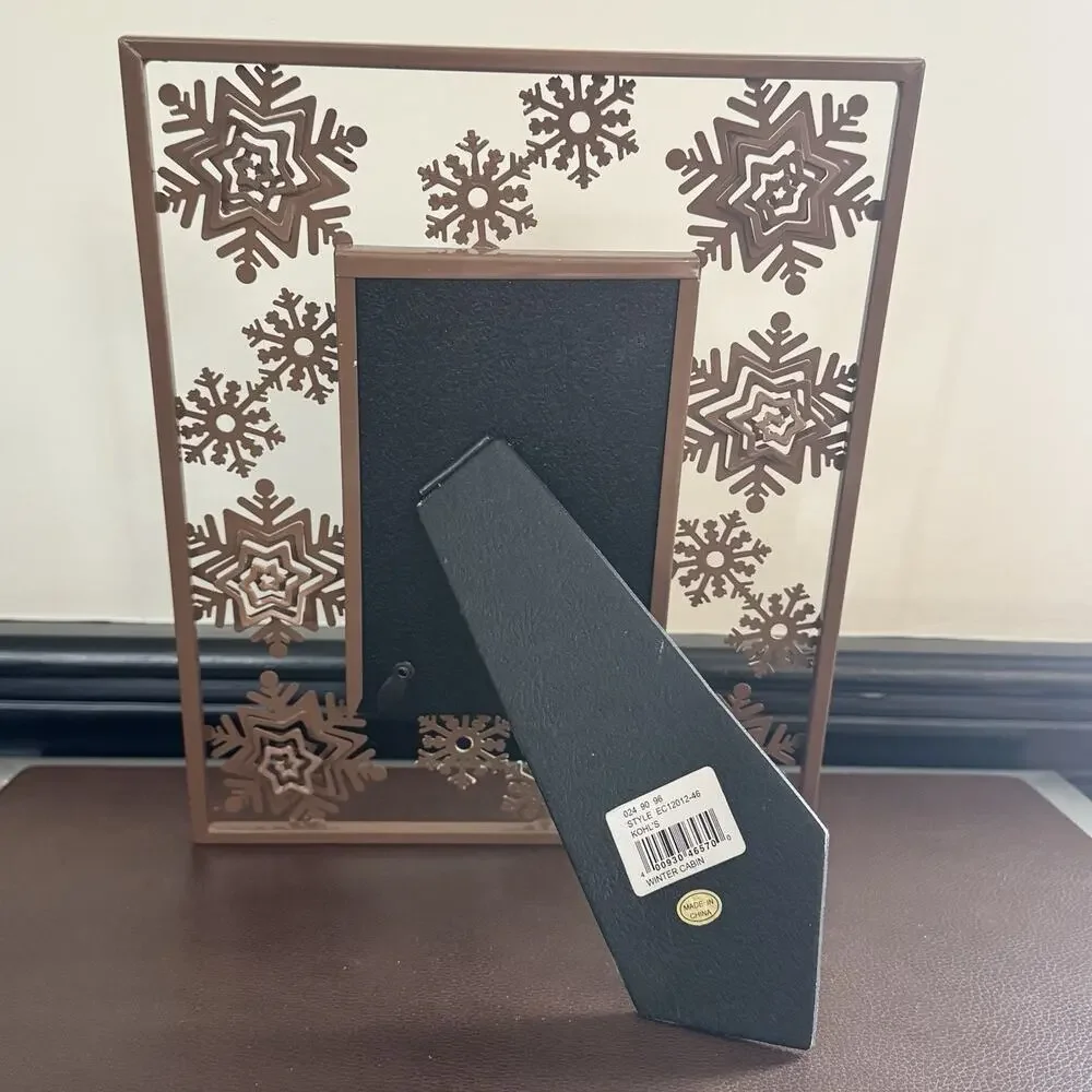 St Nicholas Square Snowflake Photo Frame 4”x6” Bonze Tone Metal Rustic